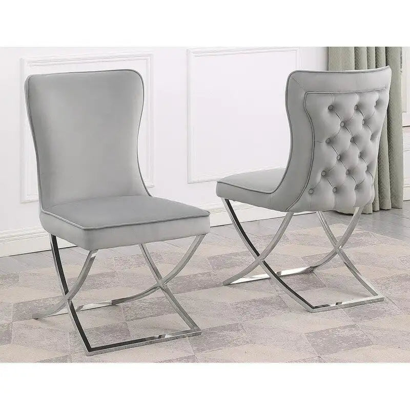 Sillas laterales tapizadas de terciopelo, respaldo curvo, juego de 2 – Beige/Dorado, Gris/Plateado, Beige/Plateado, Gris/Dorado