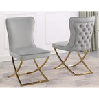 Sillas laterales tapizadas de terciopelo, respaldo curvo, juego de 2 – Beige/Dorado, Gris/Plateado, Beige/Plateado, Gris/Dorado