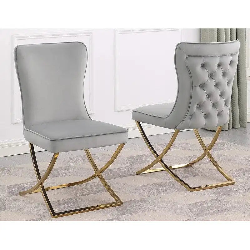 Sillas laterales tapizadas de terciopelo, respaldo curvo, juego de 2 – Beige/Dorado, Gris/Plateado, Beige/Plateado, Gris/Dorado