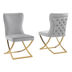 Sillas laterales tapizadas de terciopelo, respaldo curvo, juego de 2 – Beige/Dorado, Gris/Plateado, Beige/Plateado, Gris/Dorado