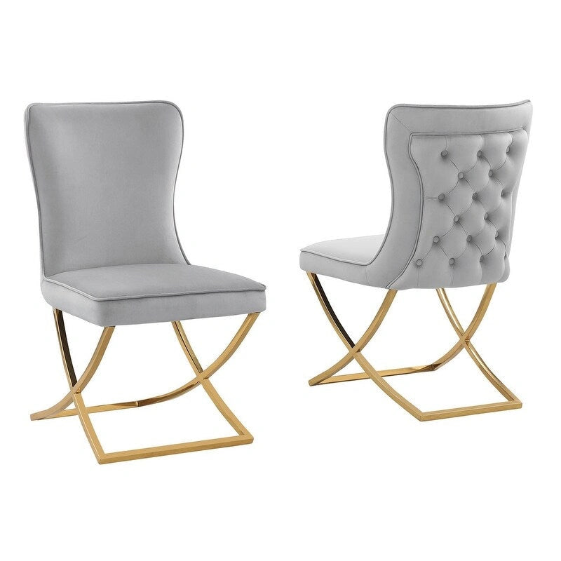 Sillas laterales tapizadas de terciopelo, respaldo curvo, juego de 2 – Beige/Dorado, Gris/Plateado, Beige/Plateado, Gris/Dorado