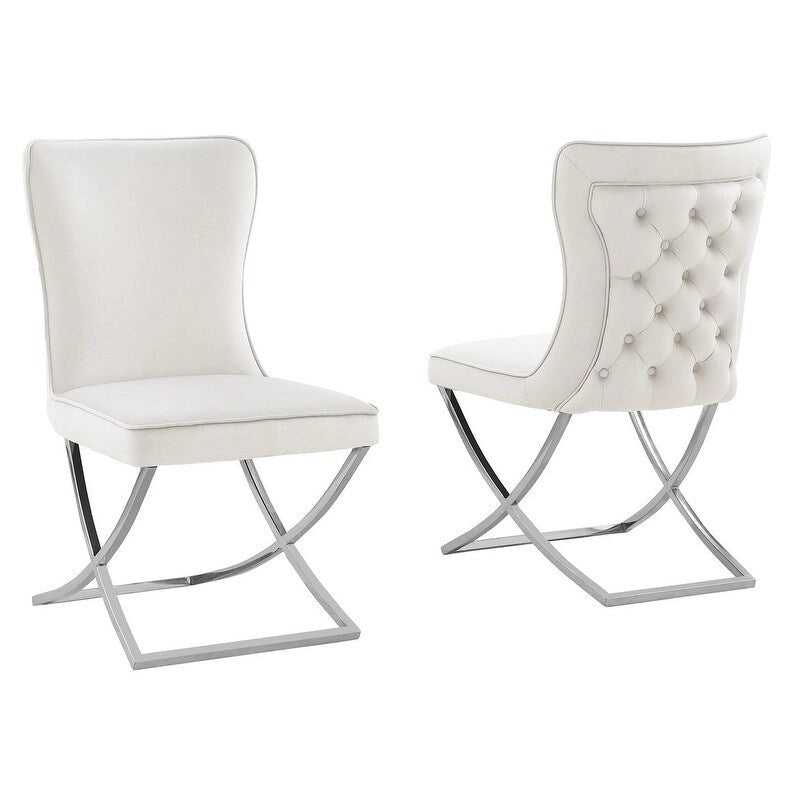 Sillas laterales tapizadas de terciopelo, respaldo curvo, juego de 2 – Beige/Dorado, Gris/Plateado, Beige/Plateado, Gris/Dorado