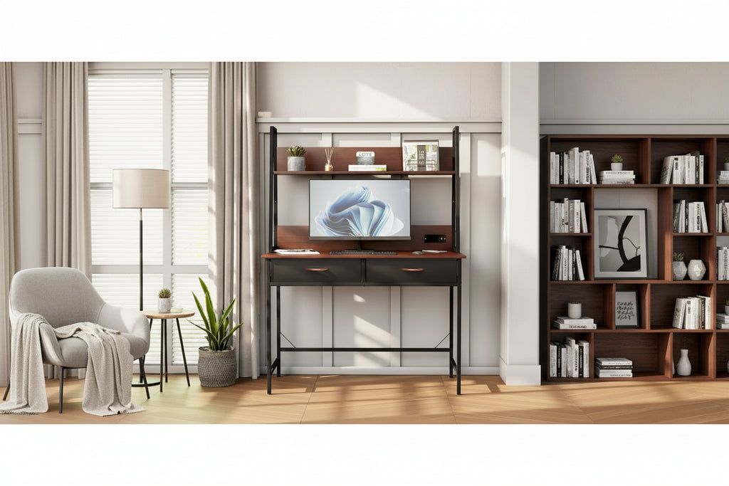 Computer Desk Writing Table w/ Power Outlets, Drawers and Storage Shelf, Workstation for Home Office