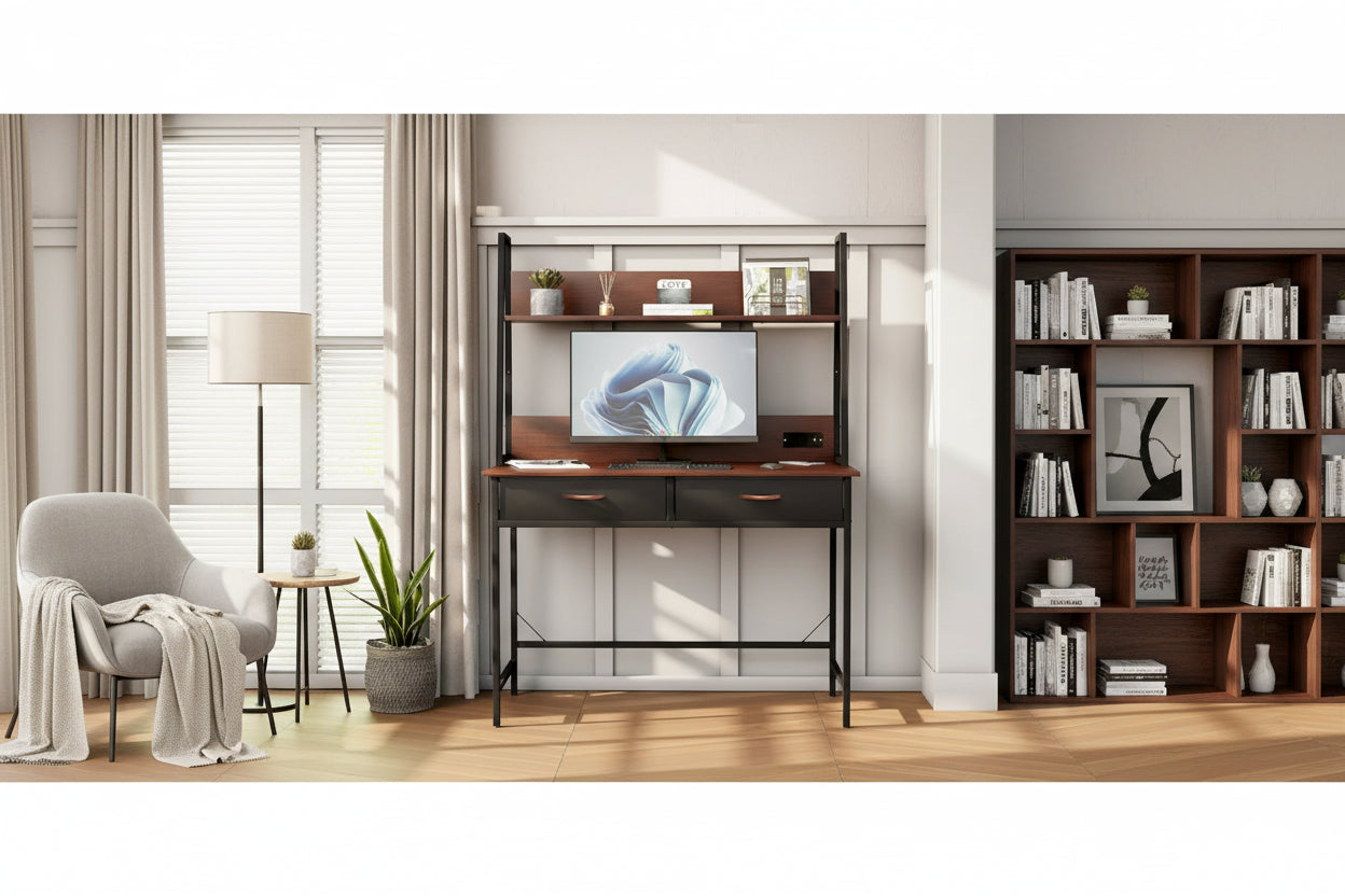 Computer Desk Writing Table w/ Power Outlets, Drawers and Storage Shelf, Workstation for Home Office