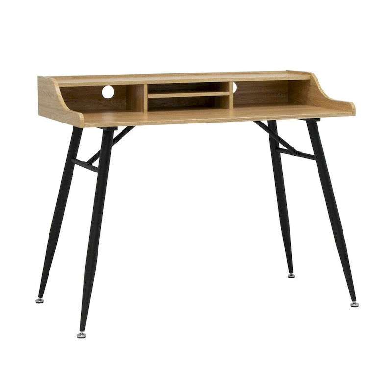 Ashwood/Cemento Escritorio Moderno con Alacena y Patas Metálicas – 1 Persona