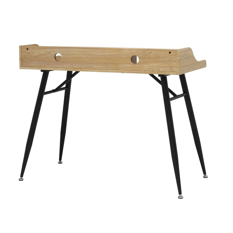 Ashwood/Cemento Escritorio Moderno con Alacena y Patas Metálicas – 1 Persona