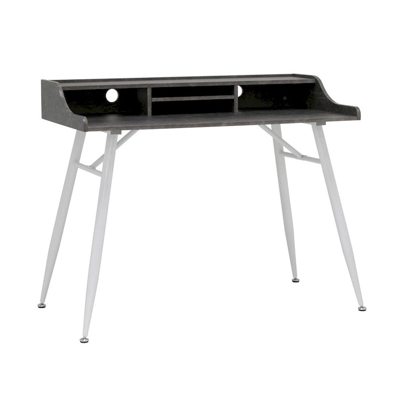 Ashwood/Cemento Escritorio Moderno con Alacena y Patas Metálicas – 1 Persona