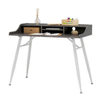 Ashwood/Cemento Escritorio Moderno con Alacena y Patas Metálicas – 1 Persona