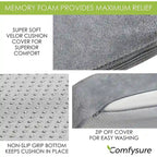 Cojín de cuña de espuma viscoelástica gris/azul para asiento de coche – Alivio del dolor, 1 persona