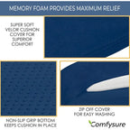 Cojín de cuña de espuma viscoelástica gris/azul para asiento de coche – Alivio del dolor, 1 persona