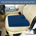 Cojín de cuña de espuma viscoelástica gris/azul para asiento de coche – Alivio del dolor, 1 persona