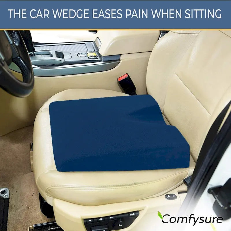 Cojín de cuña de espuma viscoelástica gris/azul para asiento de coche – Alivio del dolor, 1 persona