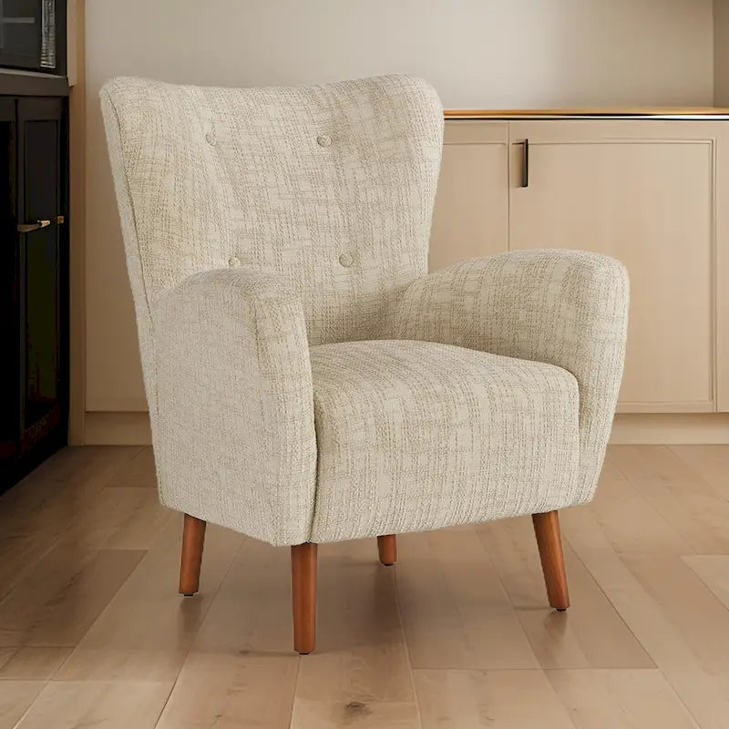 Sillón decorativo beige y marrón, tapizado, de un solo asiento
