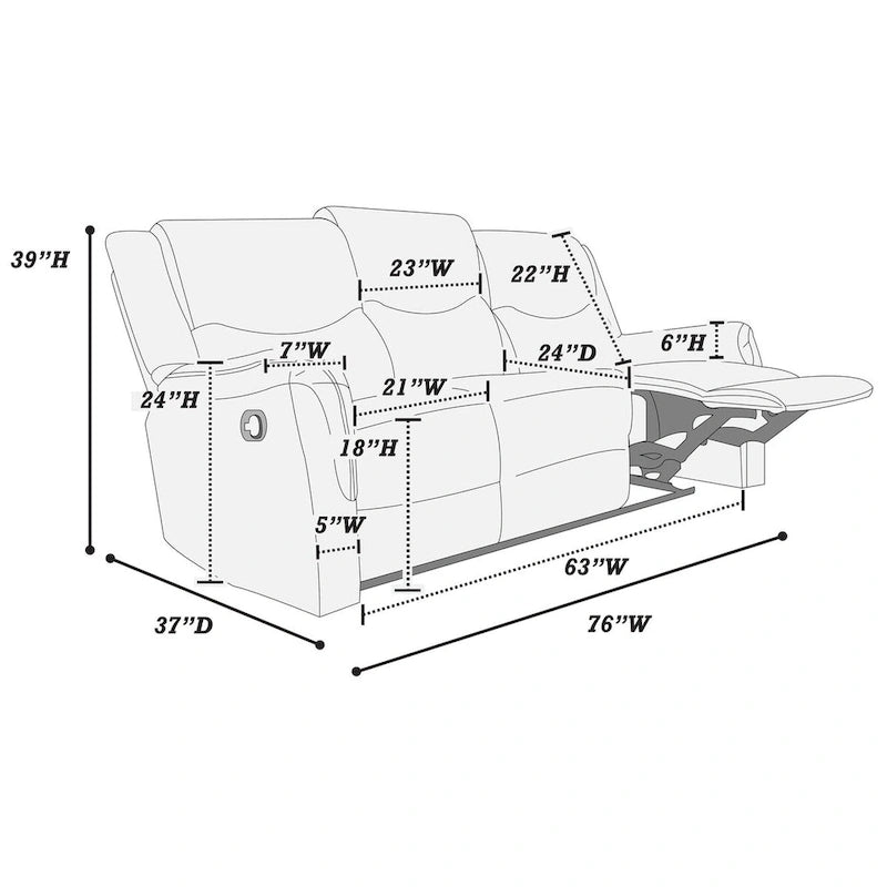 Sofá reclinable manual Sincere Bone / Gris Oscuro, 3 plazas