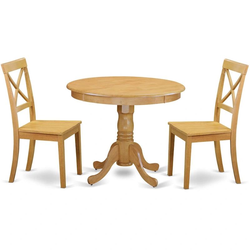 Juego de comedor redondo de roble, 3 piezas, 2 plazas