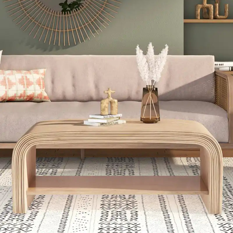Mesa de centro/auxiliar de ratán natural con estante abierto
