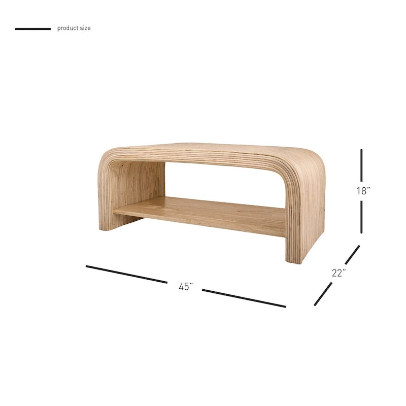 Mesa de centro/auxiliar de ratán natural con estante abierto