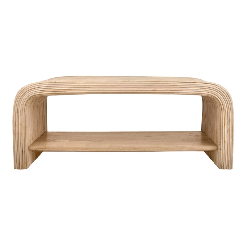 Mesa de centro/auxiliar de ratán natural con estante abierto