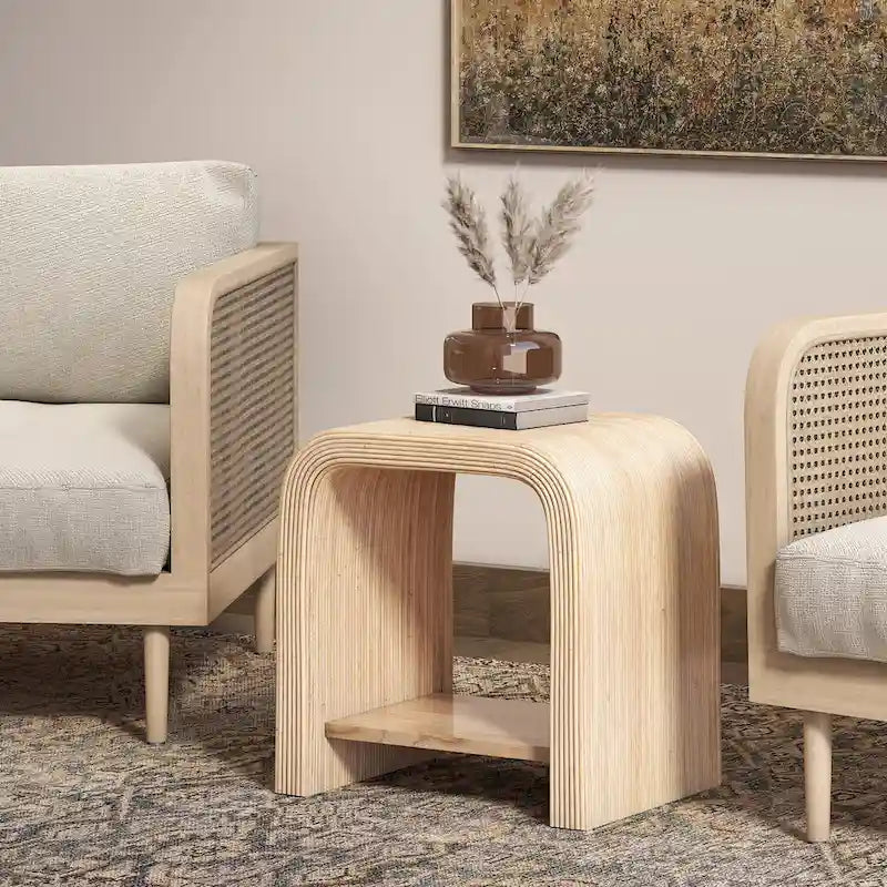 Mesa de centro/auxiliar de ratán natural con estante abierto