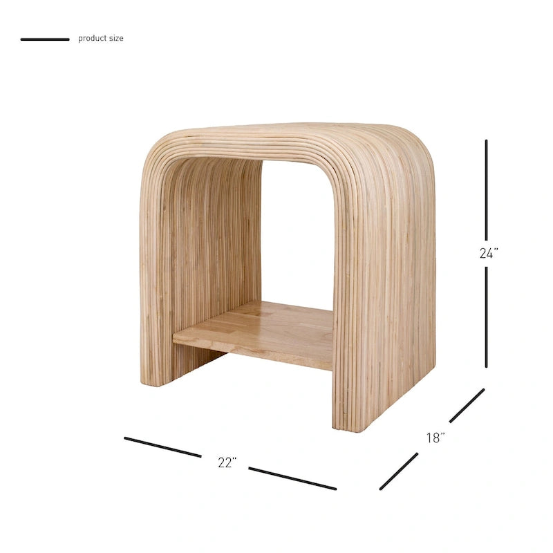 Mesa de centro/auxiliar de ratán natural con estante abierto