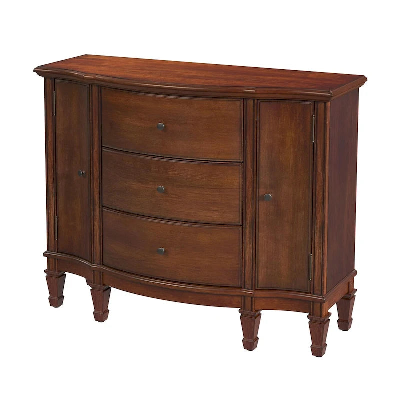 Gabinete de consola cerezo marrón/marrón/beige antiguo, 3 cajones y 2 puertas