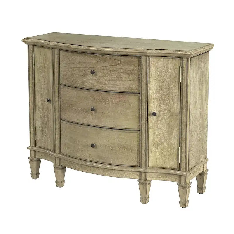 Gabinete de consola cerezo marrón/marrón/beige antiguo, 3 cajones y 2 puertas