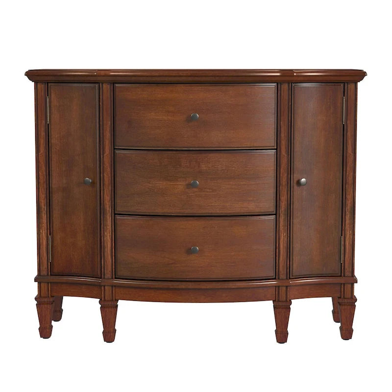 Gabinete de consola cerezo marrón/marrón/beige antiguo, 3 cajones y 2 puertas
