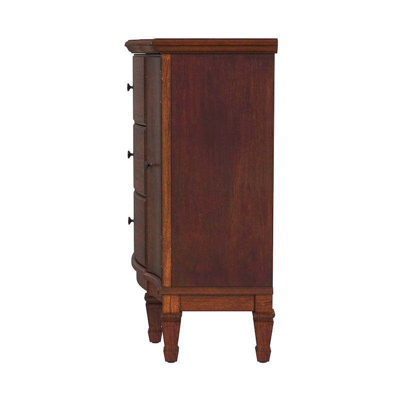Gabinete de consola cerezo marrón/marrón/beige antiguo, 3 cajones y 2 puertas