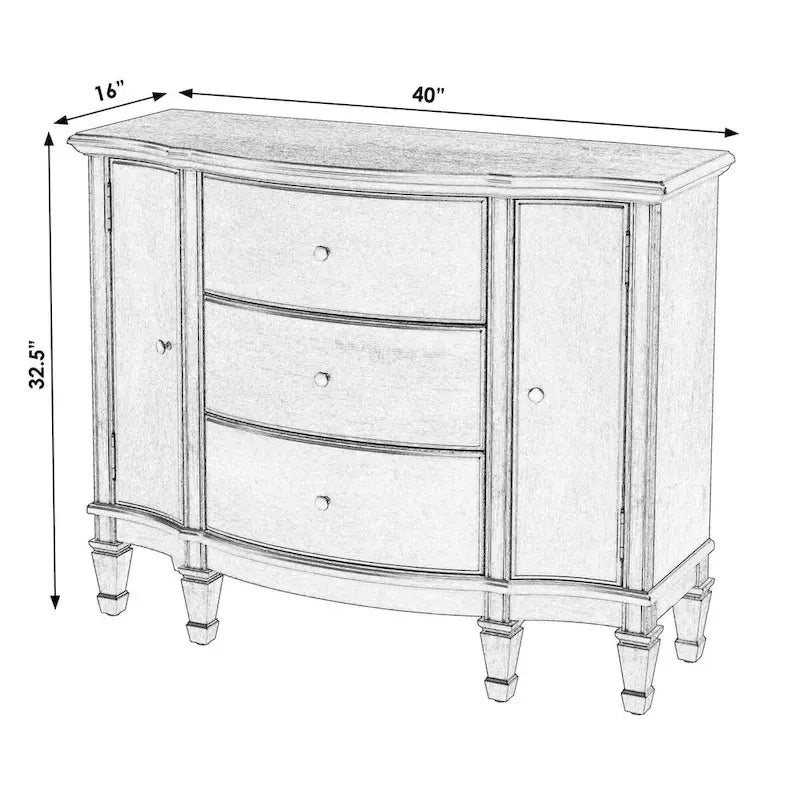 Gabinete de consola cerezo marrón/marrón/beige antiguo, 3 cajones y 2 puertas