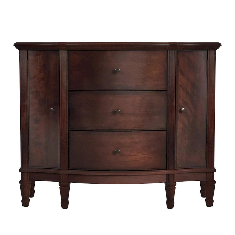 Gabinete de consola cerezo marrón/marrón/beige antiguo, 3 cajones y 2 puertas