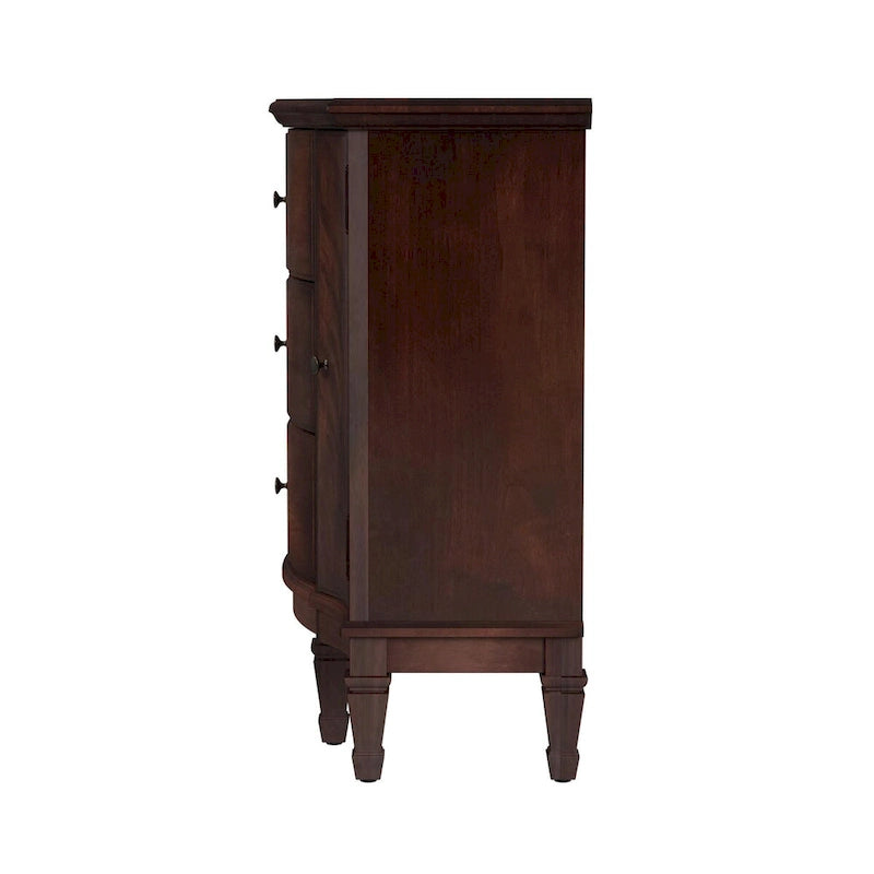 Gabinete de consola cerezo marrón/marrón/beige antiguo, 3 cajones y 2 puertas