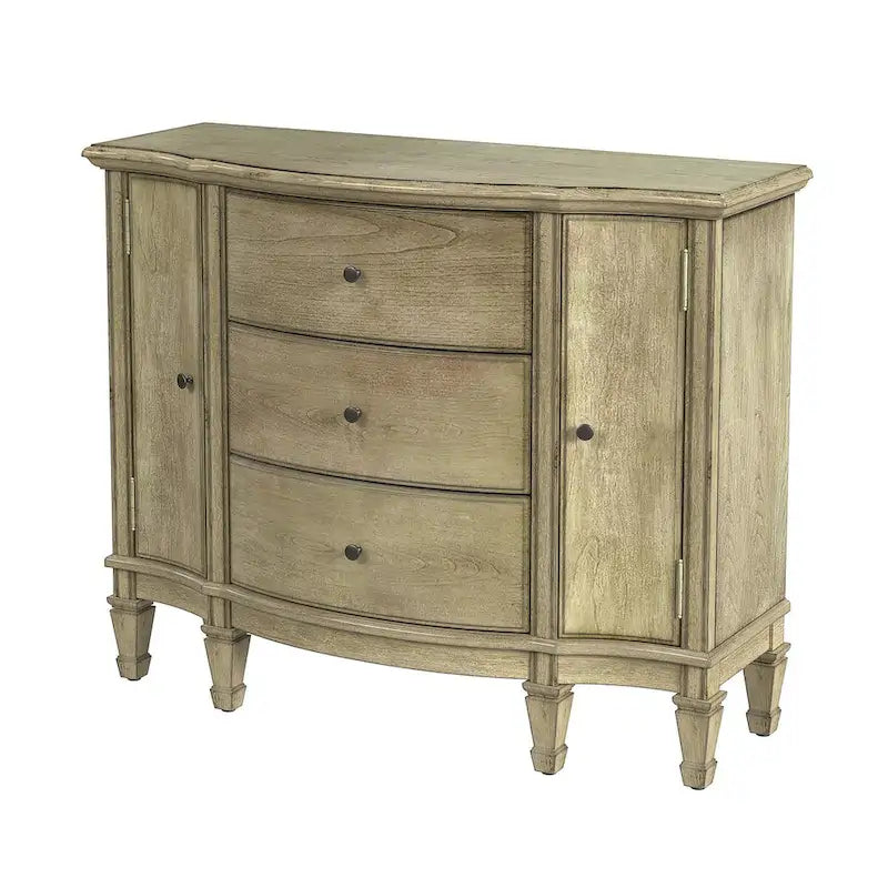 Gabinete de consola cerezo marrón/marrón/beige antiguo, 3 cajones y 2 puertas