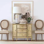 Gabinete de consola cerezo marrón/marrón/beige antiguo, 3 cajones y 2 puertas
