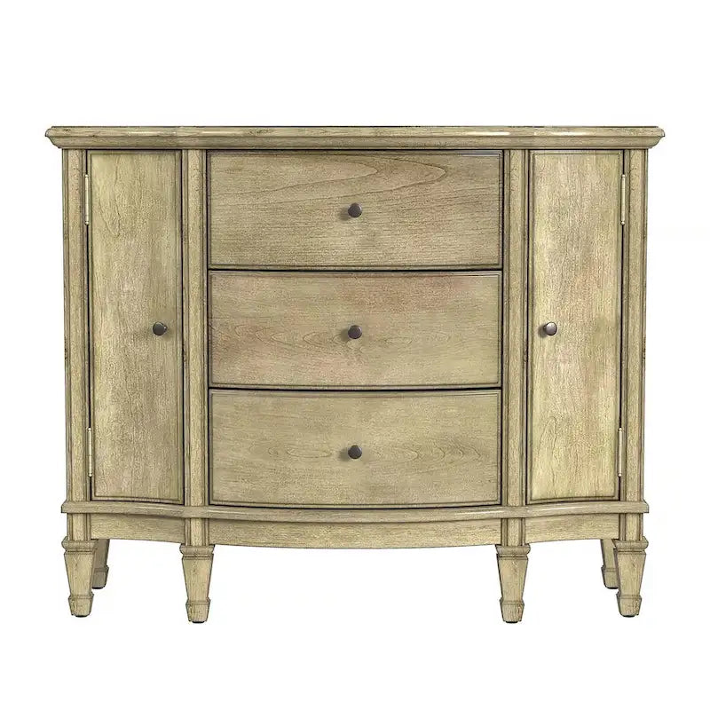 Gabinete de consola cerezo marrón/marrón/beige antiguo, 3 cajones y 2 puertas