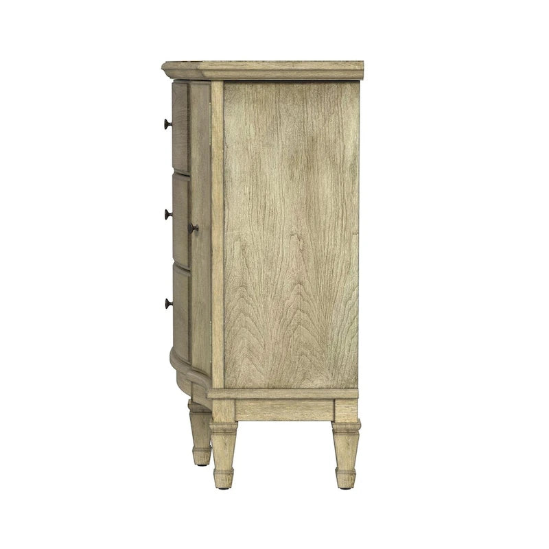 Gabinete de consola cerezo marrón/marrón/beige antiguo, 3 cajones y 2 puertas