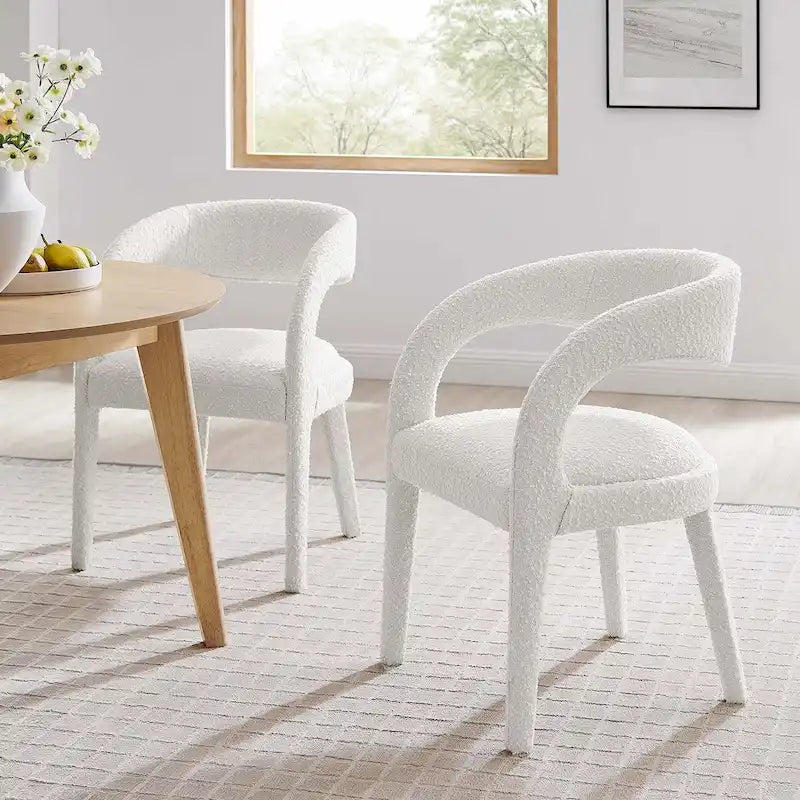 Sillas de comedor tapizadas en Boucle Negro/Marfil/Gris Topo, juego de 2