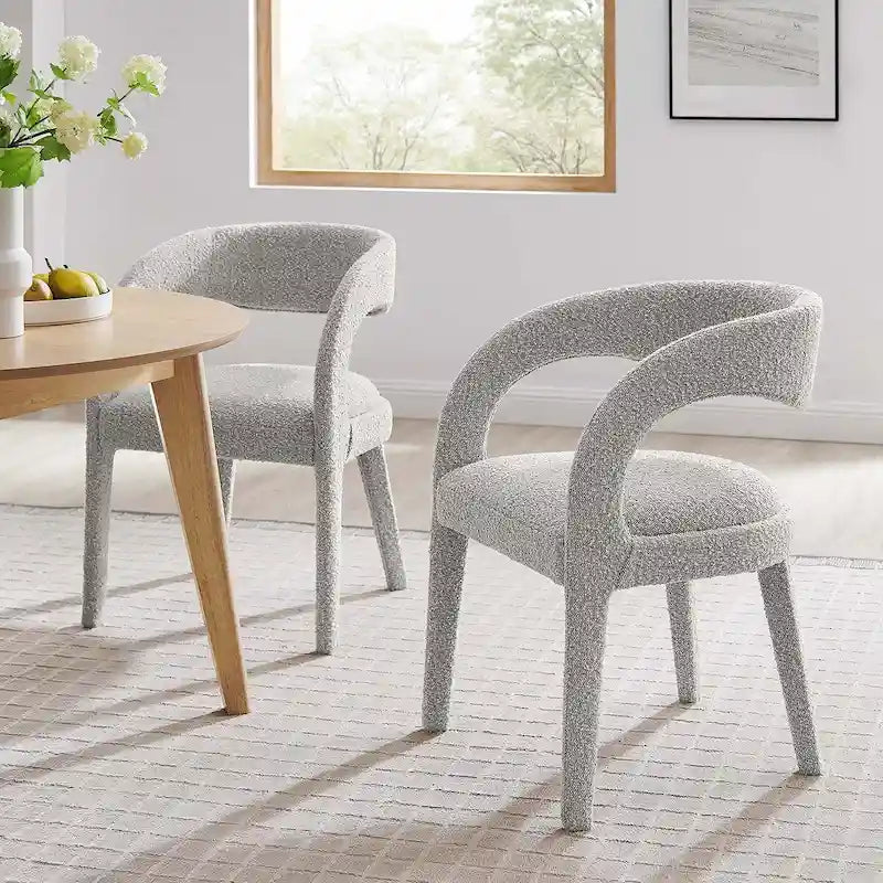 Sillas de comedor tapizadas en Boucle Negro/Marfil/Gris Topo, juego de 2