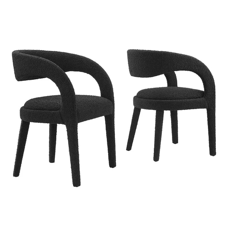 Sillas de comedor tapizadas en Boucle Negro/Marfil/Gris Topo, juego de 2