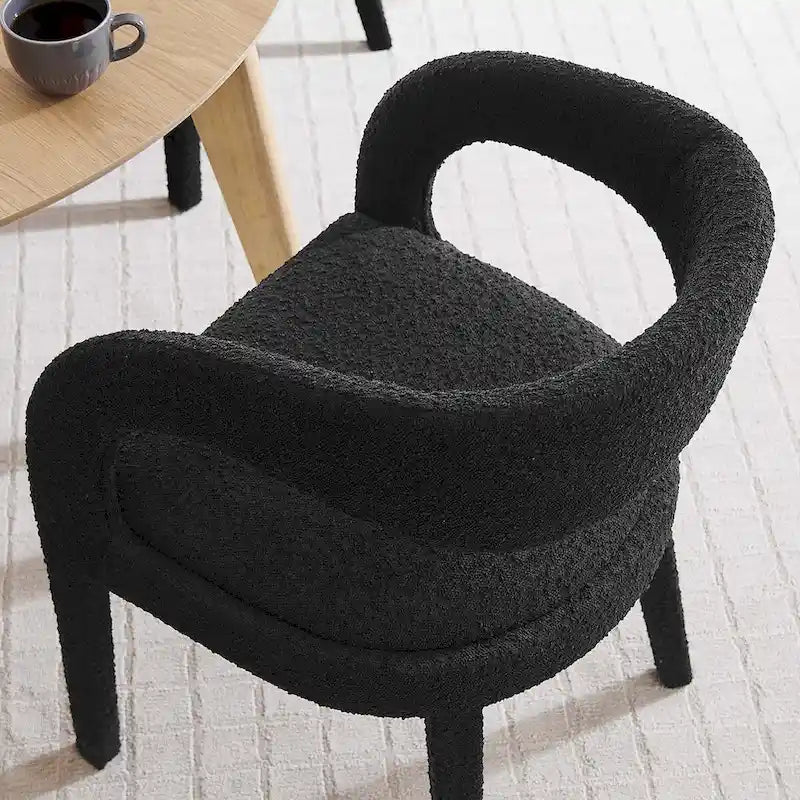 Sillas de comedor tapizadas en Boucle Negro/Marfil/Gris Topo, juego de 2
