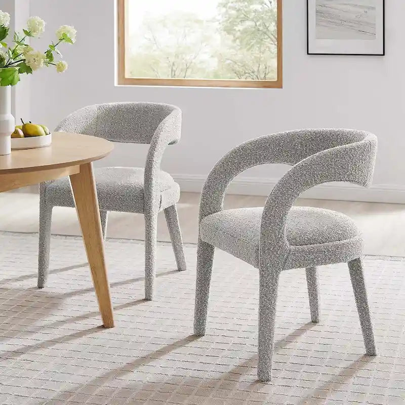 Sillas de comedor tapizadas en Boucle Negro/Marfil/Gris Topo, juego de 2