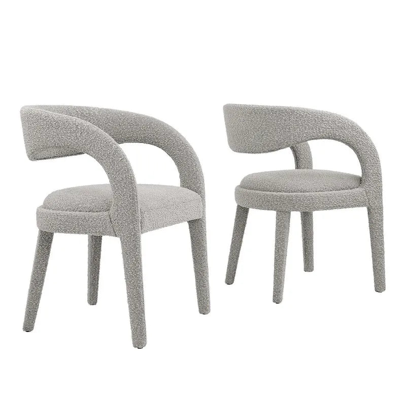 Sillas de comedor tapizadas en Boucle Negro/Marfil/Gris Topo, juego de 2