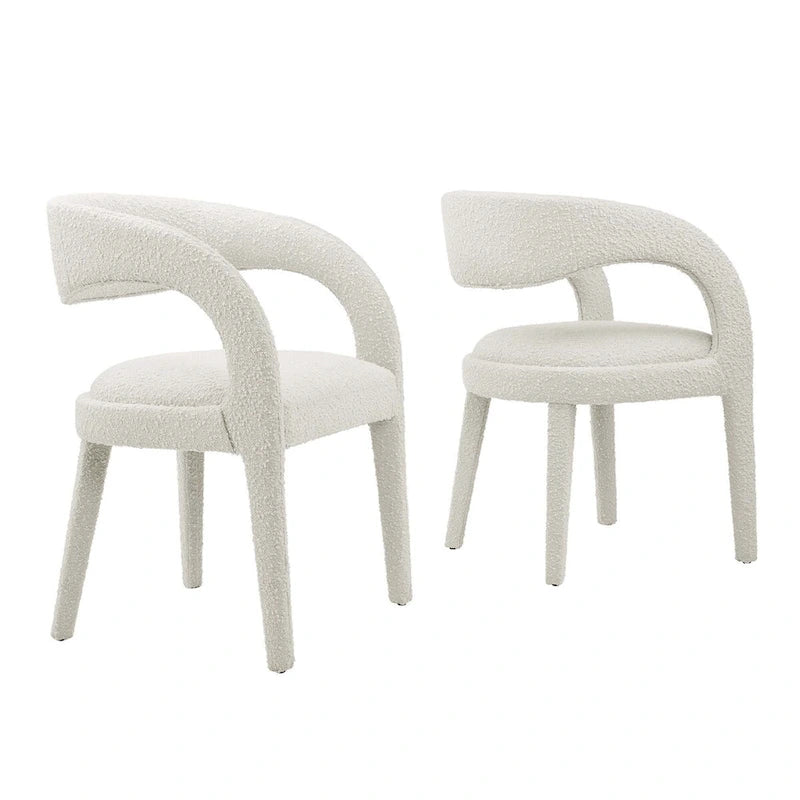 Sillas de comedor tapizadas en Boucle Negro/Marfil/Gris Topo, juego de 2