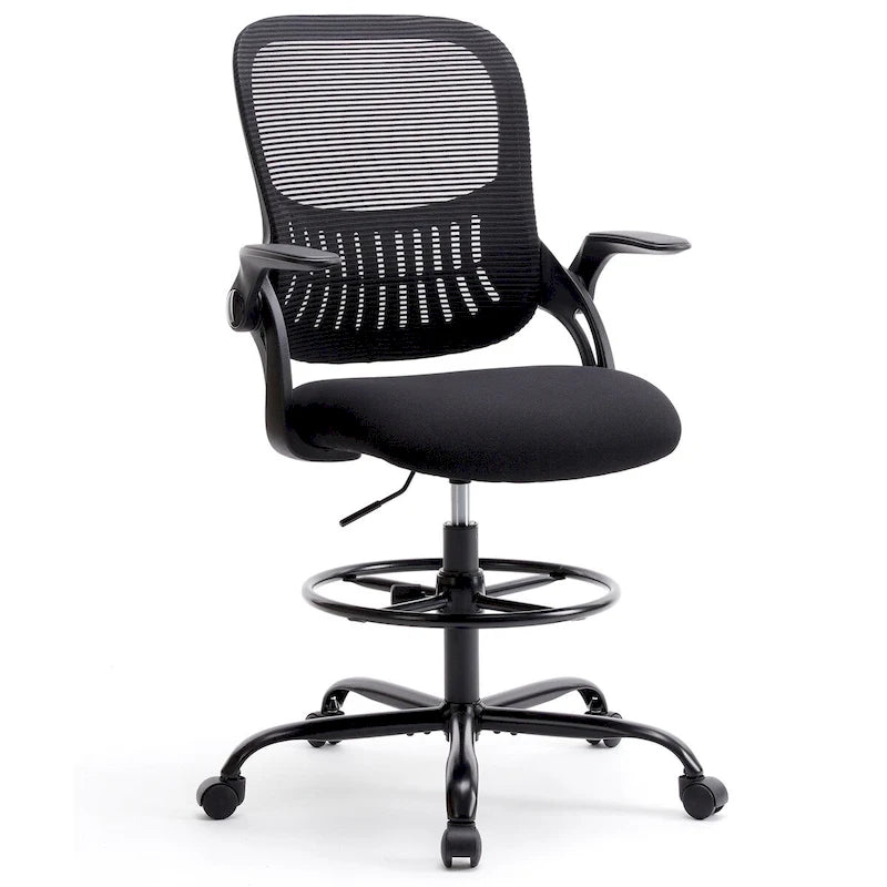Silla de dibujo gris/negra con reposabrazos abatibles, de un solo usuario