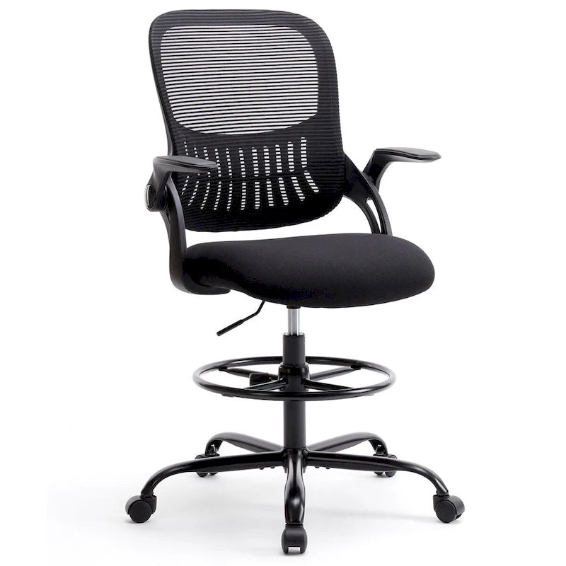 Silla de dibujo gris/negra con reposabrazos abatibles, de un solo usuario