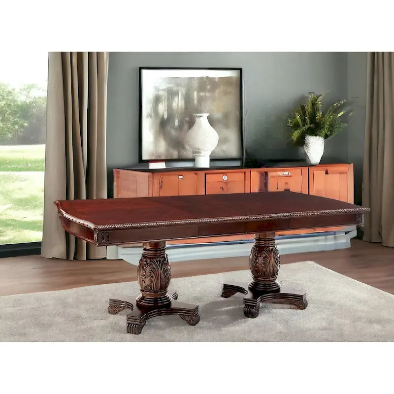 Mesa de comedor de doble pedestal en marrón oscuro, 6 plazas