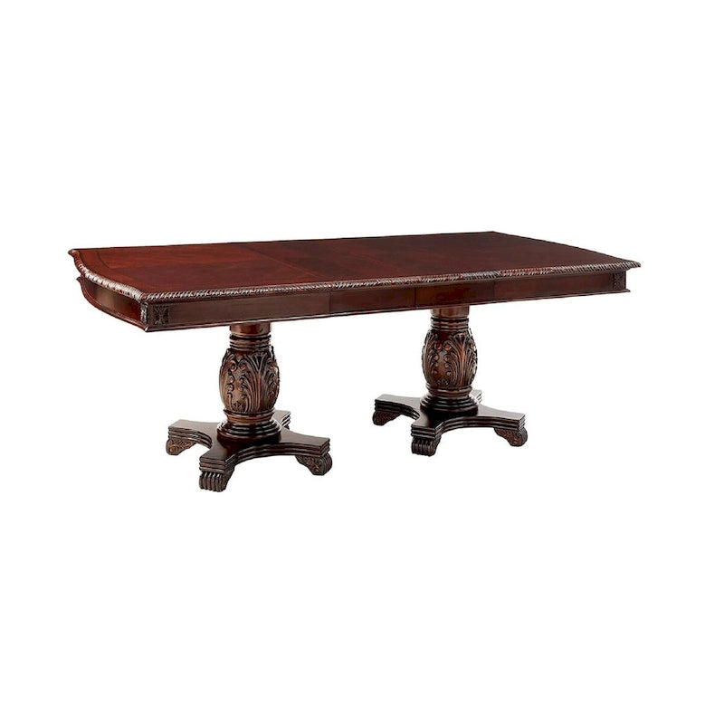Mesa de comedor de doble pedestal en marrón oscuro, 6 plazas