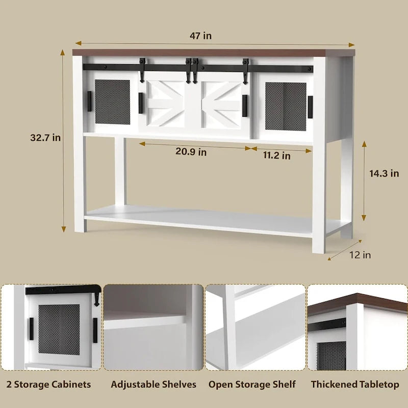 Mueble de barra de café con puerta corredera de granero estilo casa de campo blanca, individual