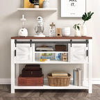 Mueble de barra de café con puerta corredera de granero estilo casa de campo blanca, individual