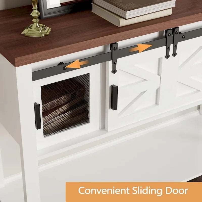 Mueble de barra de café con puerta corredera de granero estilo casa de campo blanca, individual