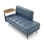Banco tapizado en cuero sintético azul/verde/gris con bandeja lateral giratoria 360°, patas de metal, 1 asiento